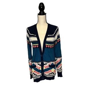 Nollie Cardigan Womens Medium Aztec Print Button Up Sweater Multicolor